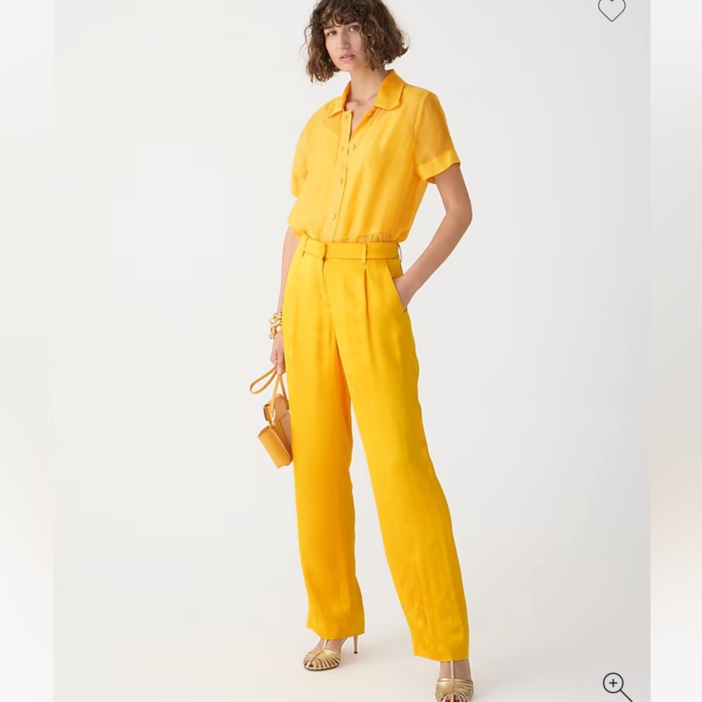 J. Crew Essential Pant in Luster Crepe Warm Sunflower Gold Yellow, Wide-leg, 16